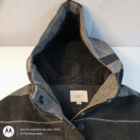 Ann Taylor LOFT Gray Black Striped Wool Blend Long Full Zip Coat*The Passmaster* - Picture 6 of 11